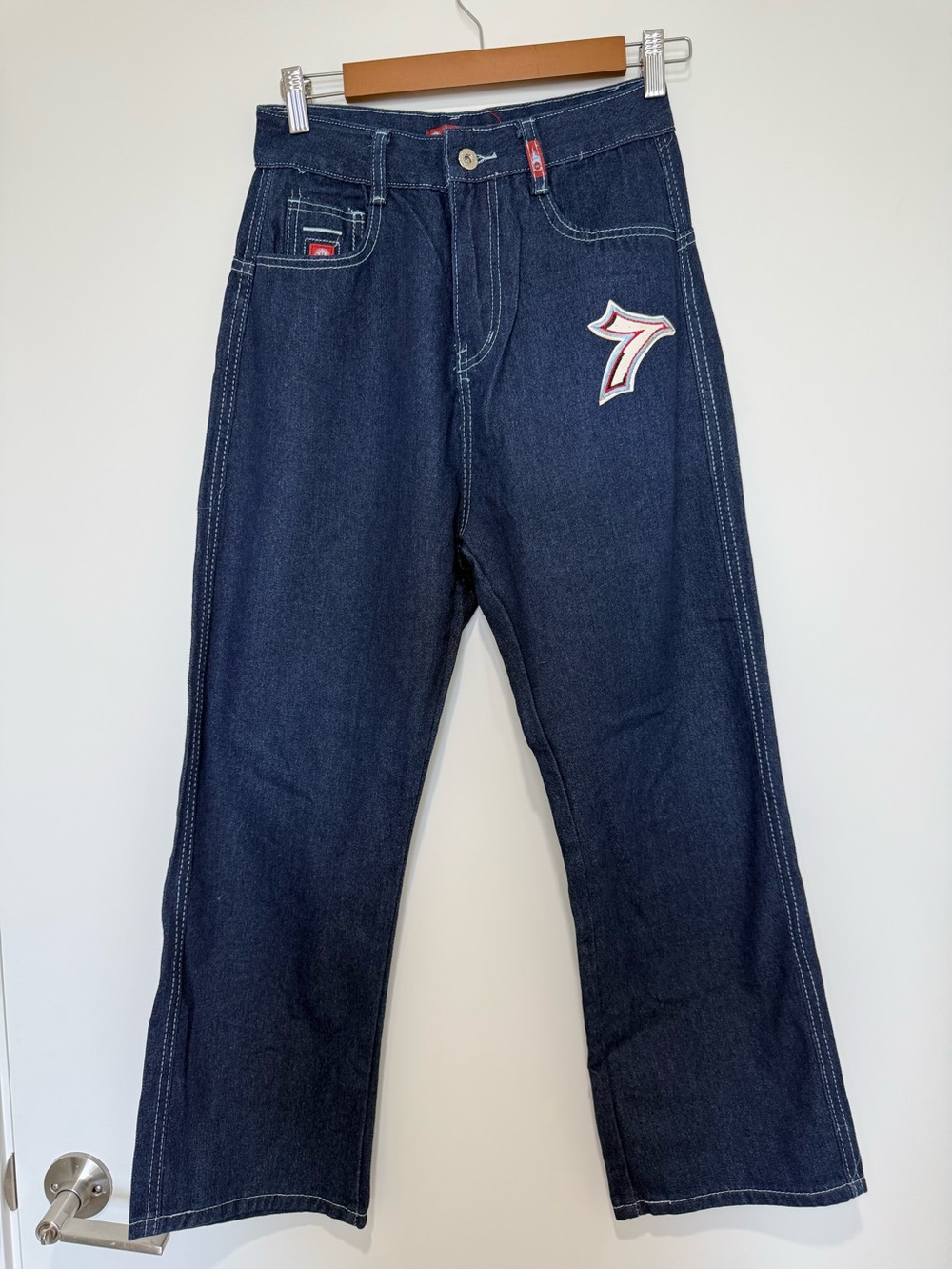JNCO Dark Blue Straight Leg Jeans with '7' Patch